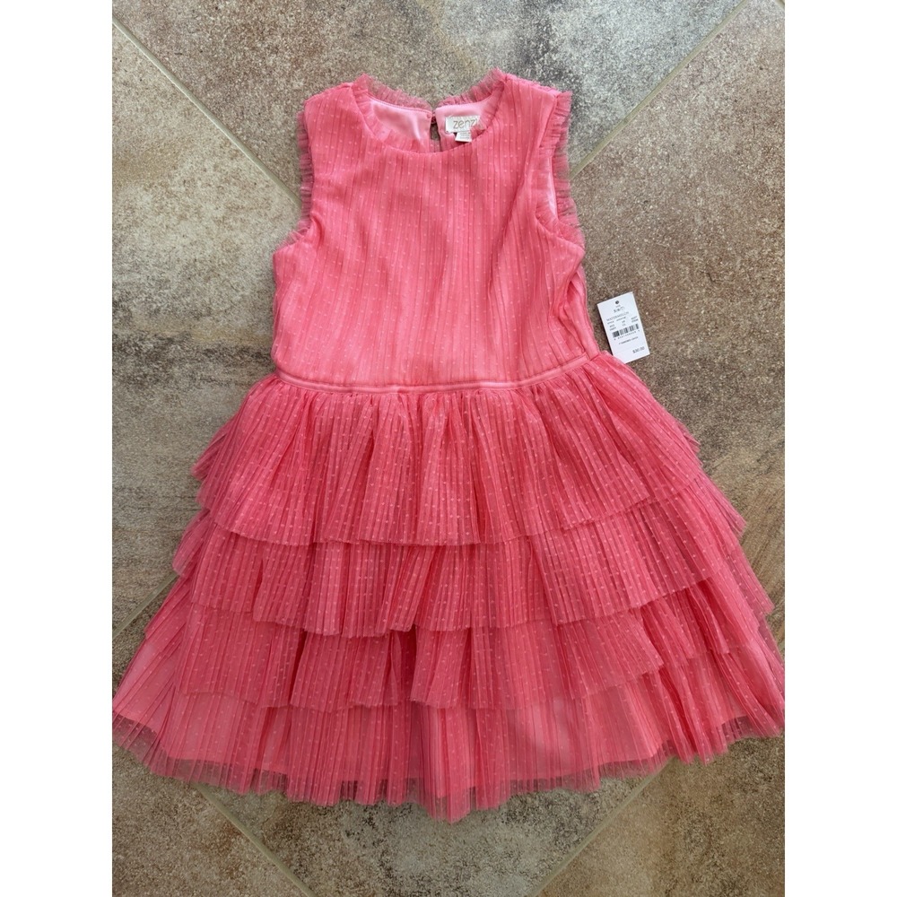 Girls' Zenzi Pink Ruffled Tulle Dress Small (6/7) Wedding Guest-Party Dress